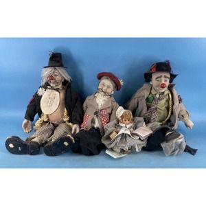 4 Pieces Dynasty Doll Collection Porcelain Clyde Hobo Clown Emma Dolls Vintage